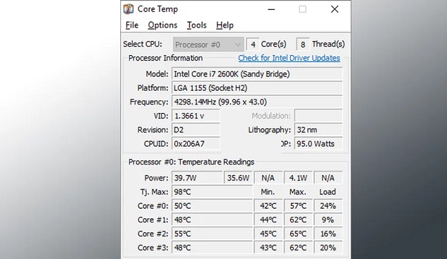 Tải Core Temp - theo dõi kiểm tra nhiệt độ CPU máy tính 2022